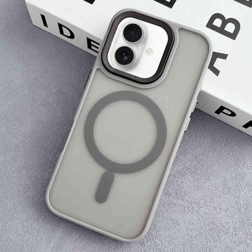 Funda híbrida TPU PC con marco Lente diamante iPhone 16 Plus Magsafe (Gris)