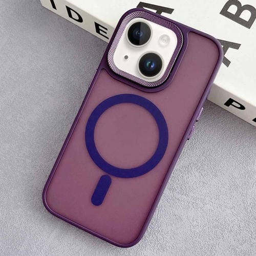 Funda híbrida TPU y PC con Marco de Lente de Diamante para iPhone 15 Magsafe (Morado)
