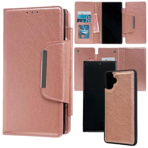 Funda Cuero Multifuncional Samsung Galaxy A06 con 7 Tarjetas (Oro Rosa)