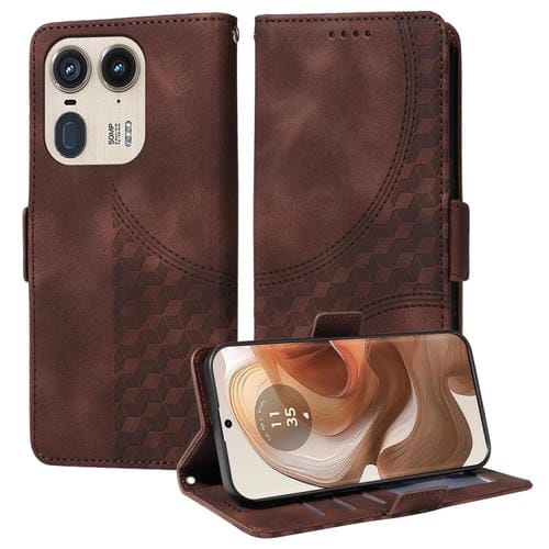 Funda de Cuero para Motorola Edge 50 Ultra/X50 Ultra con Rombos y Estrellas (Marrón)