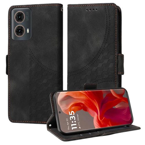 Funda de Cuero para Motorola Moto G85/S50 Neo con Rombos en Relieve y Estrellas (Negra)