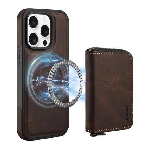 Funda de Cuero con Cremallera Magsafe Denior D26 Skin Feel para iPhone 15 Pro Max (Café)