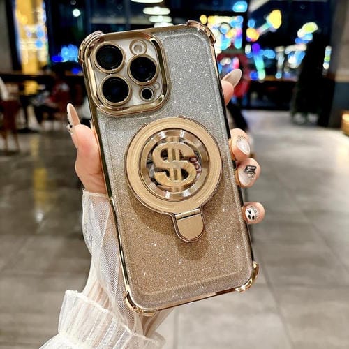 Estuche para Teléfono Magsafe iPhone 15 Pro con Soporte y Película para Lente (Dorado)