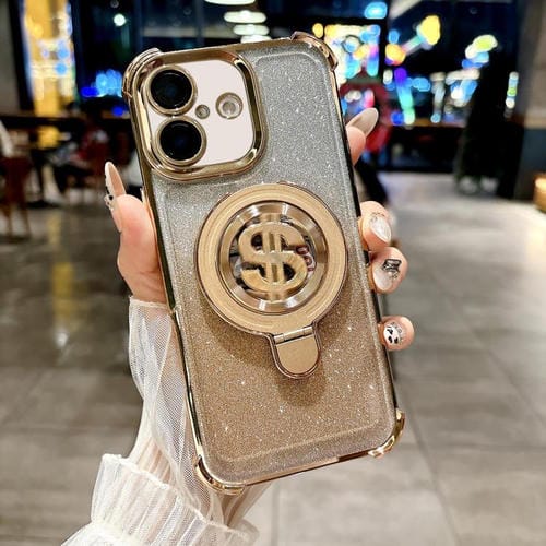 Estuche para Teléfono iPhone 16 con Soporte Magsafe y Película para Lente (Dorado)