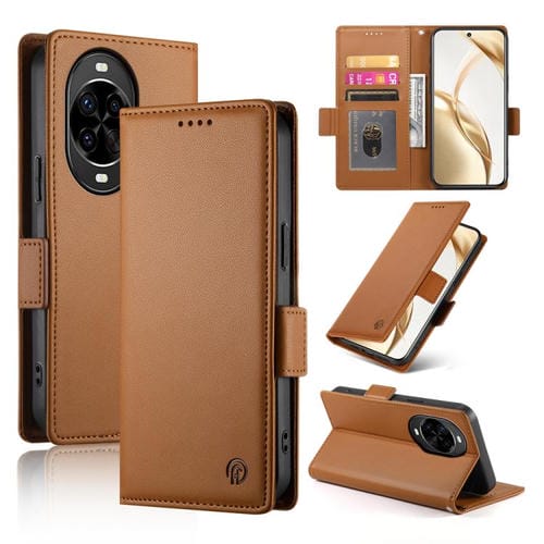 Funda de cuero esmerilado con hebilla lateral magnética para Huawei Nova 14 Pro (marrón)