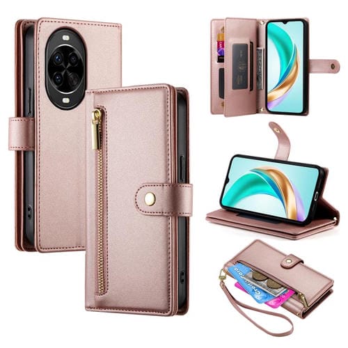 Funda de cuero con cremallera y ranuras para tarjetas para Huawei nova 14 Pro (rosa)