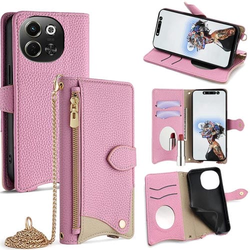 Funda de Cuero con Cadena Cruzada y Diseño Cola de Pez para Tecno Spark 30 5G Pova 6 Neo 5G (Rosa)