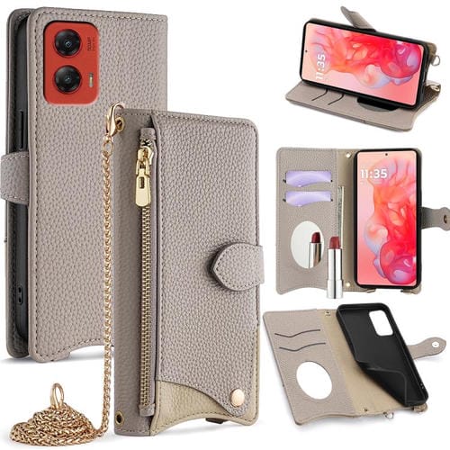 Funda de Cuero con Cadena Cruzada y Diseño de Cola de Pez para Motorola Moto G Stylus 5G (2024) (Gris)