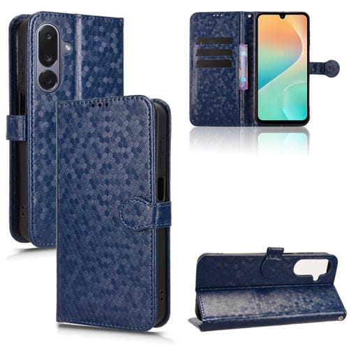 Funda de cuero con textura de lunares y panal para Samsung Galaxy M36 5G (azul)