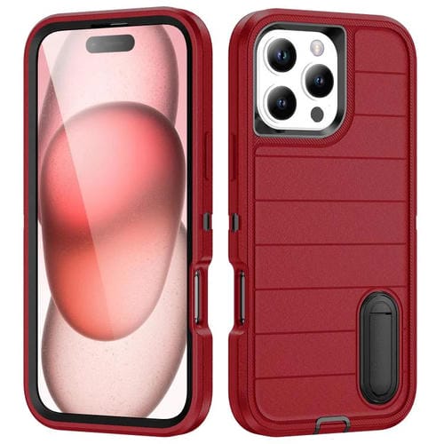 Funda de Silicona y PC Defender Gen2 para iPhone 16 Pro con Soporte (Rojo y Negro)