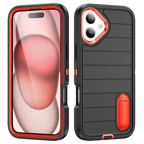 Funda de Silicona y PC Defender Gen2 para iPhone 16 Plus con Soporte (Negro y Naranja)