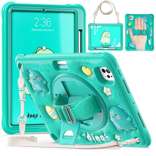 Funda Híbrida de Silicona Dragón para iPad Pro 11 (2024) con Atril y Rotación (Verde)