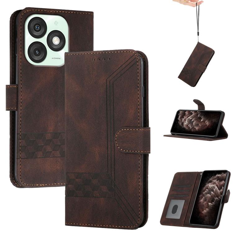 Funda de Cuero con Tapa y Tacto de Piel Cúbica para Teléfono Itel A50 (Marrón)