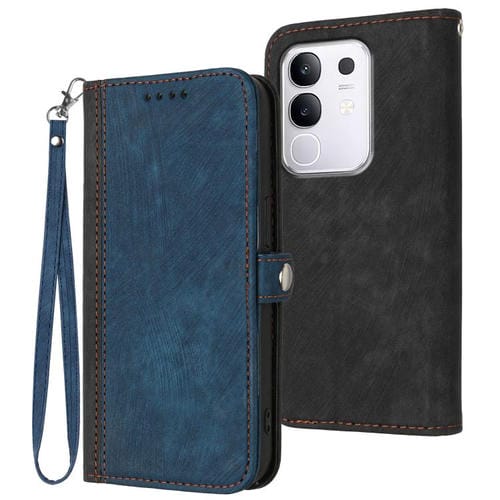 Funda de Cuero con Doble Pliegue y Hebilla Lateral para Vivo Y29 4G (Azul Real)