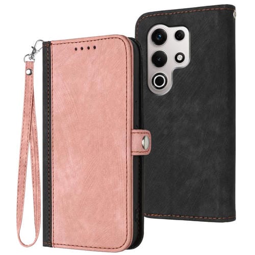 Funda de Cuero para Itel S25 Ultra con Correa de Mano y Hebilla Lateral Doble Plegable (Rosa)