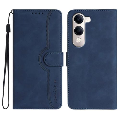 Funda de Cuero con Diseño de Corazón para Vivo Y29S 5G / Y04 4G (Azul Real)