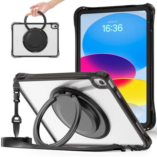 Funda Híbrida de TPU para iPad 2025/2022 con Asa de Anillo Giratorio (Negra)