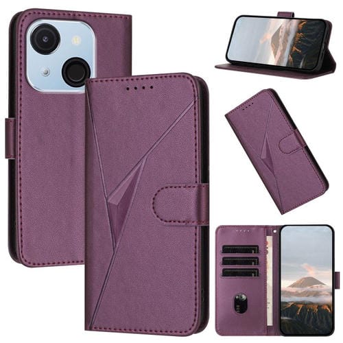 Funda de Cuero con Cierre de Hebilla y Diseño Triangular para Itel A50C (Morado Oscuro)