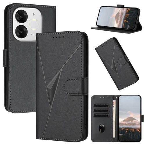 Funda de Cuero con Cierre de Hebilla y Diseño Triangular para Teléfono Itel A80 (Negro)