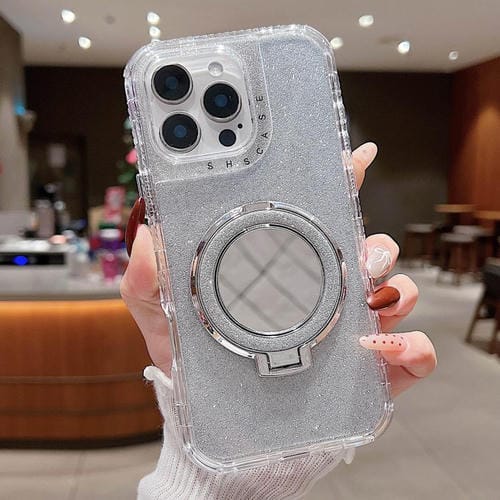 Funda para Teléfono Magsafe iPhone 15 Pro Soporte Espejo Purpurina (Plateada)