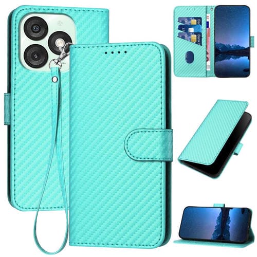 Funda de Cuero con Hebilla de Fibra de Carbono para Teléfono Itel A50 Yx0070 con Cordón (Azul Claro)