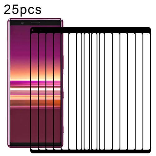 Película de Vidrio Templado para Sony Xperia 5 25 Piezas Pantalla Completa Aluminio (Negro)
