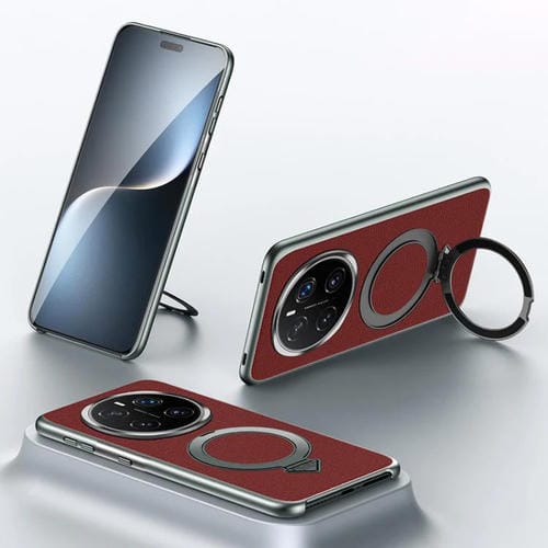 Funda para Teléfono Sulada Honor Magic7 Pro con Soporte Magnético Magsafe de Cuero (Rojo)