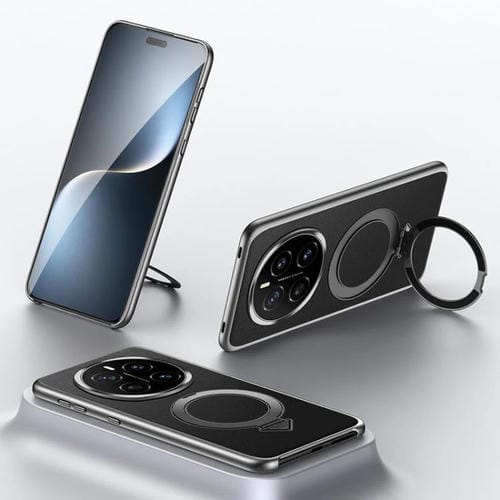 Funda para Teléfono Sulada Honor Magic7 con Soporte Magnético Magsafe de Cuero (Negro)