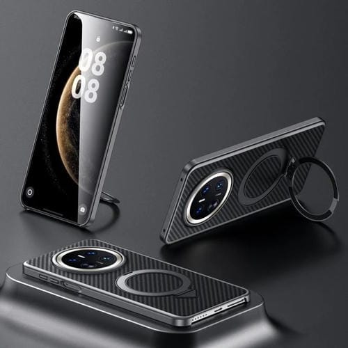 Funda para Teléfono Huawei Mate 70 con Soporte Magnético Magsafe y Textura Kevlar (Negra)