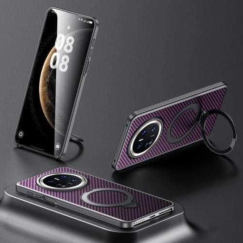 Funda para Teléfono Huawei Mate 70 con Soporte Magnético Magsafe y Textura Kevlar (Morado)