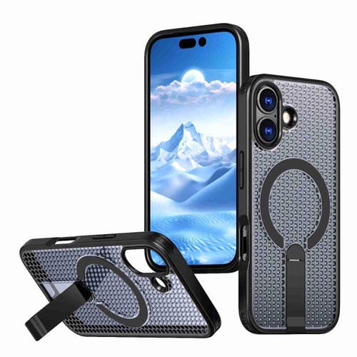 For iPhone 17 Honeycomb Cooling MagSafe Holder Phone Case(Black)