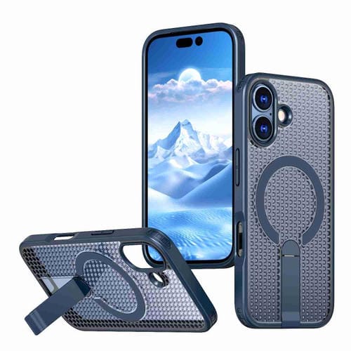For iPhone 17 Honeycomb Cooling MagSafe Holder Phone Case(Blue)