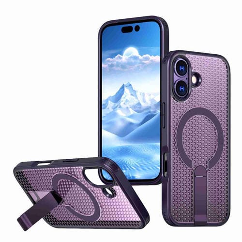 For iPhone 17 Honeycomb Cooling MagSafe Holder Phone Case(Purple)