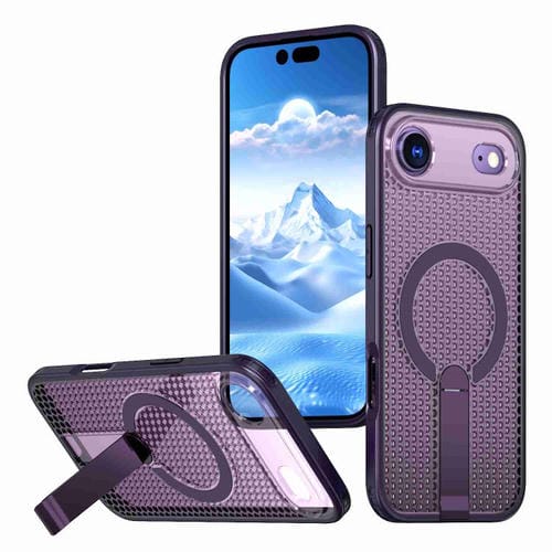 Funda con soporte MagSafe para iPhone 17 Air con diseño de panal de abeja (morado)