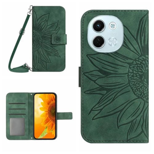 Funda de Cuero con Tapa y Cordón para Tecno Spark 30 5G con Diseño Girasol (Verde)