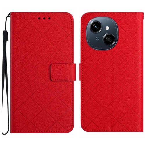 Funda de Cuero para Tecno Pop 9 4G y Spark Go 2025 4G con Textura de Cuadrícula Rómbica (Roja)