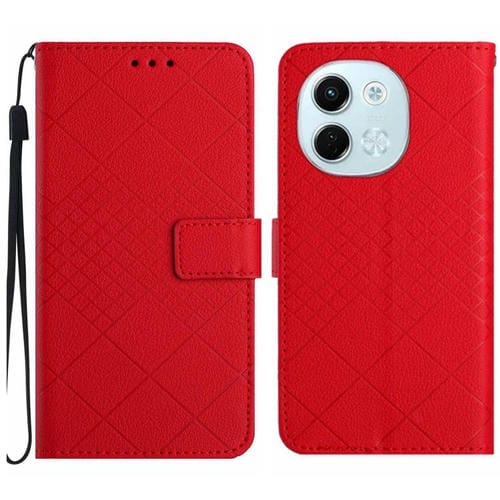 Funda de Cuero para Tecno Spark 30 5G con Textura de Cuadrícula Rómbica (Rojo)
