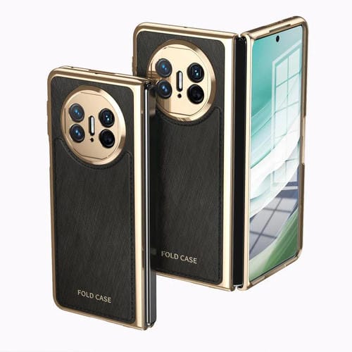 Estuche para Teléfono Huawei Mate X5 con Revestimiento Brocado Plateado y Alambre Dorado Integrado (Negro)
