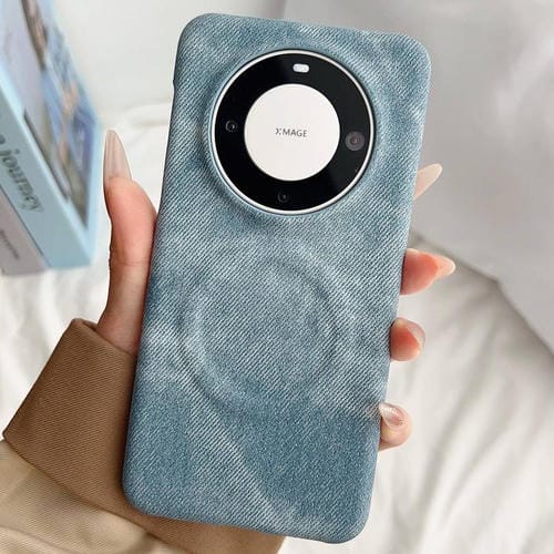 Funda de Teléfono Huawei Mate 60 Pro con Cierre Magnético Magsafe de Tela Vaquera (Azul Claro)