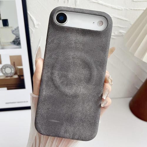 Funda magnética de PC y PU para iPhone 17 Air Denim MagSafe (gris oscuro)