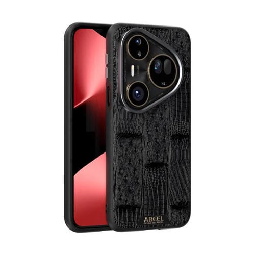 Funda de piel auténtica con diseño de la bestia ABBEEL 6D y micrograbado MagSafe para Huawei Pura 80 Ultra 5G (negra)