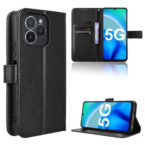 Funda de Cuero para Fossibot S1 5G con Textura de Diamante (Negra)