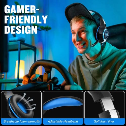 Auriculares para Juegos Kotion Each GS400 con Micrófono Omnidireccional y Cable de 1,9 m (Negro y Azul)