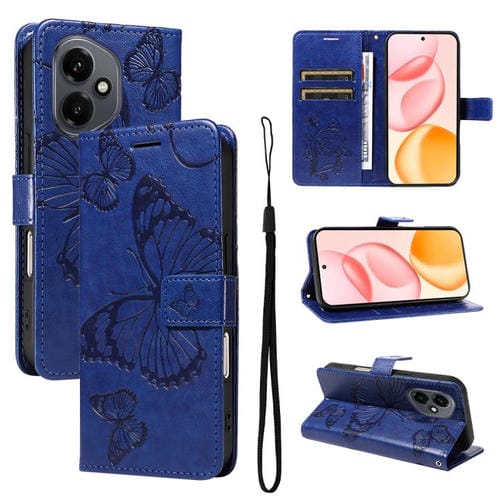 Funda de cuero con tapa y diseño de mariposa en relieve 3D para Honor 400 Global (156,5 mm) (azul)