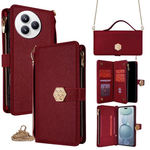 Funda de cuero con textura cruzada y asa cruzada para Xiaomi Civi 5 Pro 5G (roja)