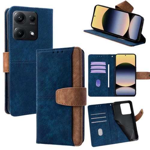 Funda de cuero con costuras de color y bloqueo RFID para Redmi Note 14S 4G (azul)