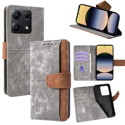 Funda de cuero con costuras de color y bloqueo RFID para Redmi Note 14S 4G (gris)