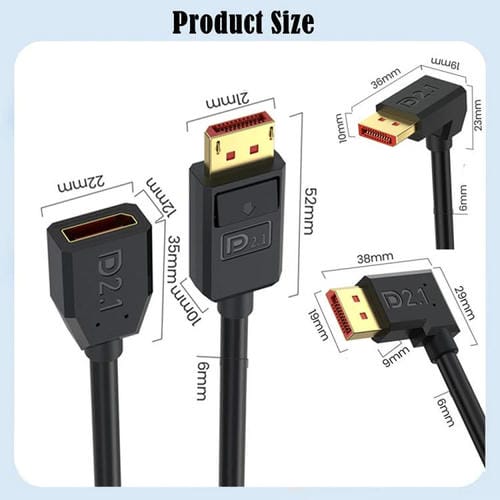 Cable Adaptador de Extensión Displayport DP2.1 Macho a Hembra Codo Izquierdo 52 Gbps 16K 30 Hz 50 cm (Negro)