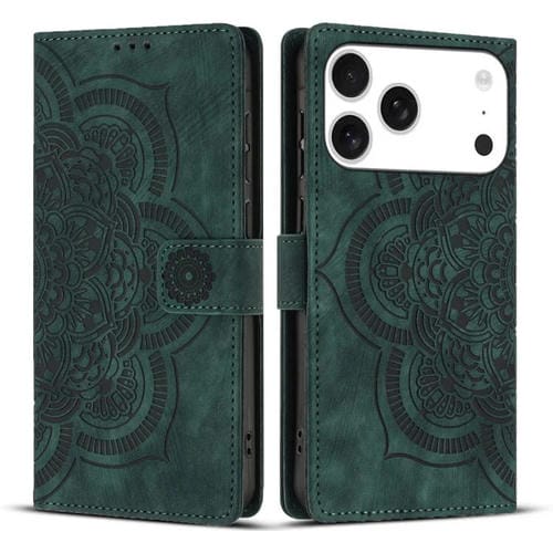 Funda de cuero retro esmerilado con diseño de mandala en relieve para iPhone 17 Pro Max (verde)
