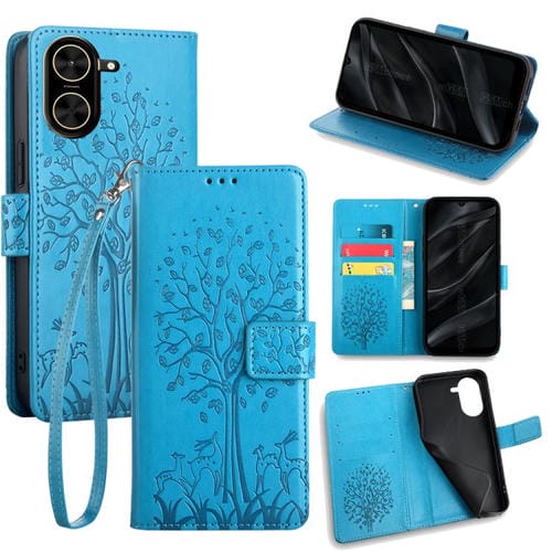 Funda de piel con relieve de árbol y ciervo para Redmi A5 4G (171,7 mm, azul)